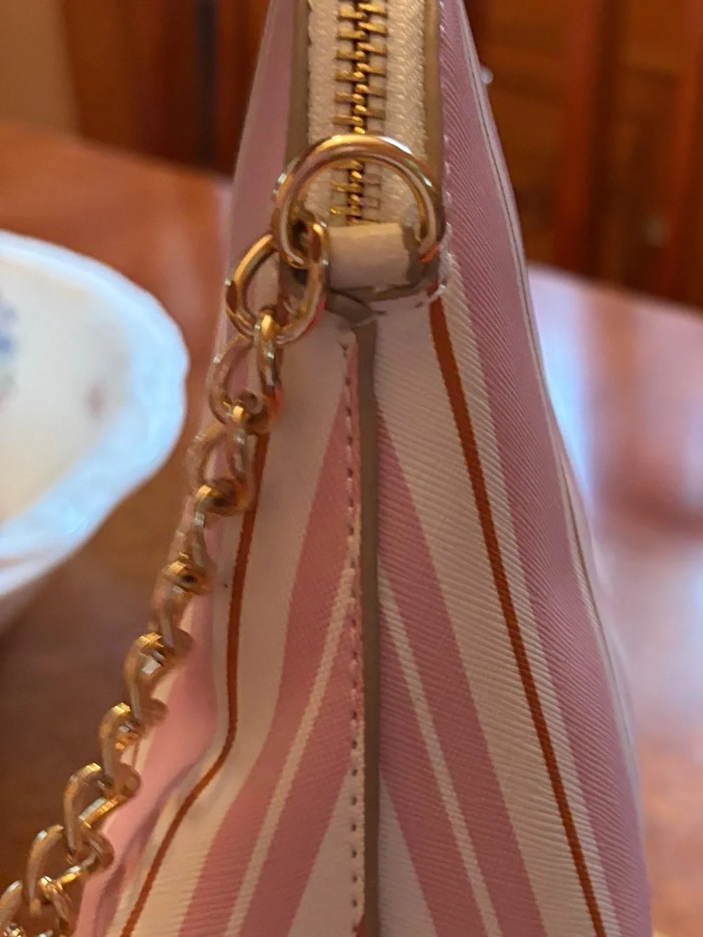 Nanette Lenore Pink and White Stripe Dome Crossbody Bag